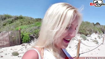 Blonde doll spontaneously fucks outside