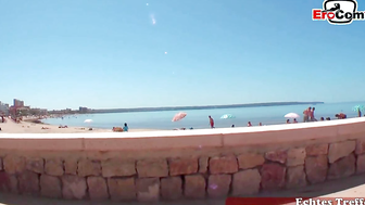 Blonde vacationer fucks outdoors during a casting