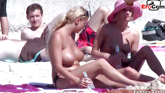 Public lesbian games on vacation with blondes