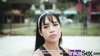 18 year old Peruvian girl is caught while playing volleyball by a brunette with big