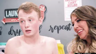 Guy fucks busty milfs in a laundry room