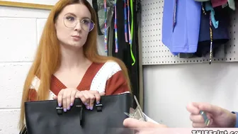 Geeky redhead teen chick caught by a cop