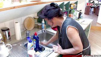 Natural housewife next door has kitchen sex