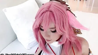 Yae Miko from the Genshin Impact Deepthroat Facesitting and Rough Fucks with Me 24