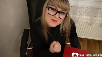 Office worker sucks dick to keep her job