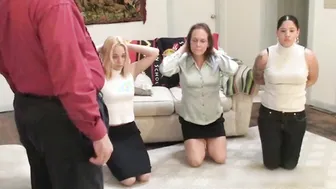 Master spanked three cunt with mouth