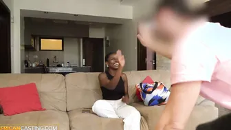 African bald model fucks white big cock agent at the casting call