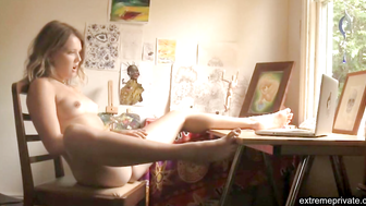 Spying on stepsister rubbing her shaved slit