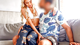 Blonde Colombian teen loves gringo big cock deep in her throat