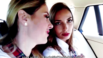 Two naughty girls having fun in Uber 87