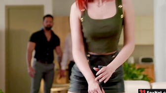 Redhead lady boss dp fucked by employees