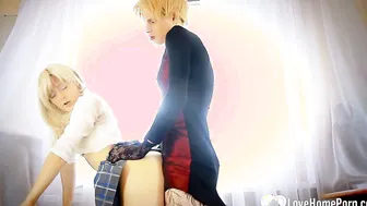 Blonde cosplayer gets a dick inside of her