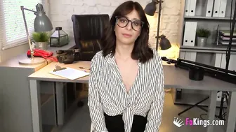 FAKE SECRETARY interviews and then bangs a nervous bro