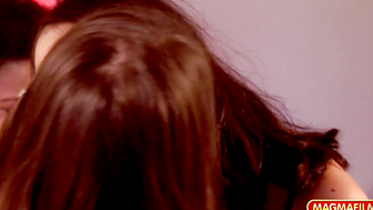 Tempting lesbians making out in threesome