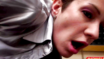 Slutty office babe masturbating
