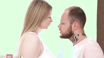 Slim teen with big tits enjoys anal