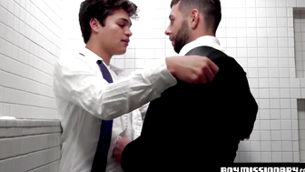 Two Mormon twinks attach in the washroom subtly