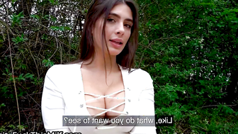 Public Agent Tru Kait riding a big dick deep inside her wet pussy outdoors in public 18