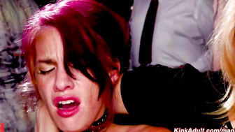 Slaves flogged and anal fucked at party