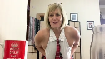 Huge Tit Older into School Uniform Fantasises about Fucking while Making Coffee