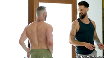 Gay couple welcome neighbor for anal