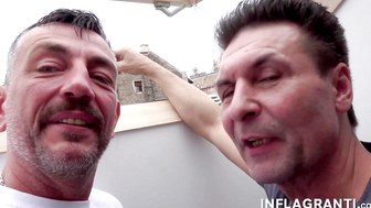 Skinny cougar fucking two lucky dudes