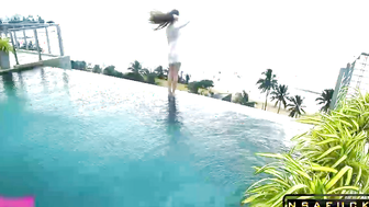 Accidentally Cum in her Pussy near the Rooftop Pool