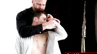 Cain Marko spreads Tyler Tanners strong cheeks to gaze upon his most holy place