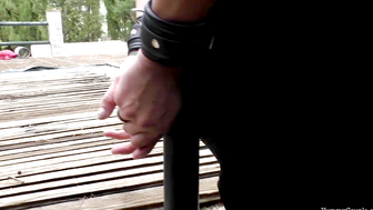 Horny Milf Chained To A Rail And Cum Showered