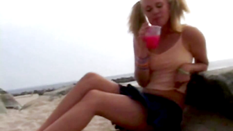 Little Summer fingering her pussy hard at the beach