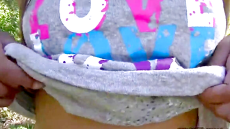 Tiny Trisha fingering closeup outdoor