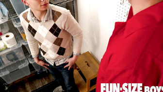 FunSizeBoys Tall hung DILF janitor Adam Ryan breeds twink in closet