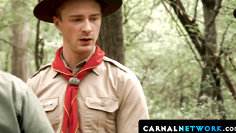 The scoutmaster started to thrust Jack Bailey from behind while Jack sucked Coles di