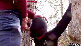 tied to a tree  rammed in her throat