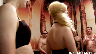Blonde chicks sucking dicks in gangbang