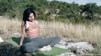 Ole Nina masturbates her amazing bushy bush public
