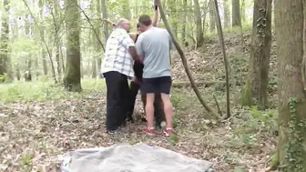 Older offered into the woods inside gang bang to foreigners
