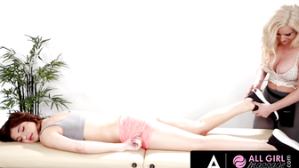 SWEET TREAT MASSAGE Delicious 69 and Lesbo Love Making Between Voluptuous Masseuse And Her Adorable Client