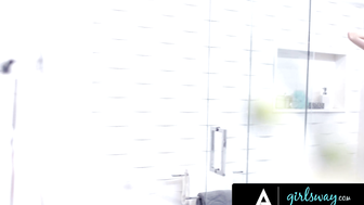 GIRLSWAY  Sizzling Blonde Bombshell Meets Sensual Cougar In Scorching Shower Sex Scene!