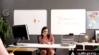 Naughty Hazel Moore and Her BFF Enjoy Some Quality Time On Desk After a Long Exam