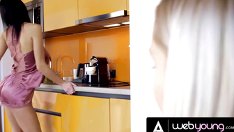 Sizzling Blonde Captivated by Her Sexy Busty Flatmates Sensual Dance Moves