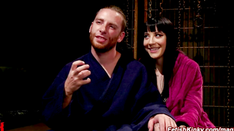 Gagged and tied up man whipped