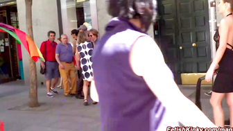 Body painted babe fucked in public