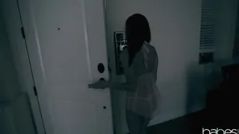 Incredible Sexy adorable dark hair is boned inside her kitchen by her