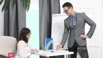 19 Year Old inside glasses ejaculates during finger fuck and getting screwed after