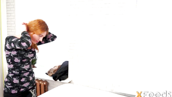 Agent seduces the attractive girl with red hair to have sex