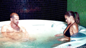Superb angels sharing cock in the spa