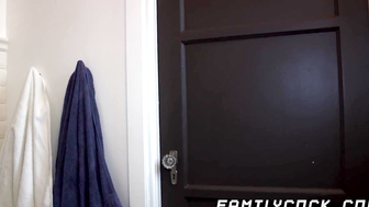 Ripped stepdaddy Myles Landon creeps into the shower where Im in and rims my ass