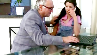 Simona's first time blowjob on her tricky old teacher