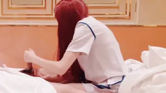 flight attendant Cosplay (part2) Oral Sex and lotion hand job into bed